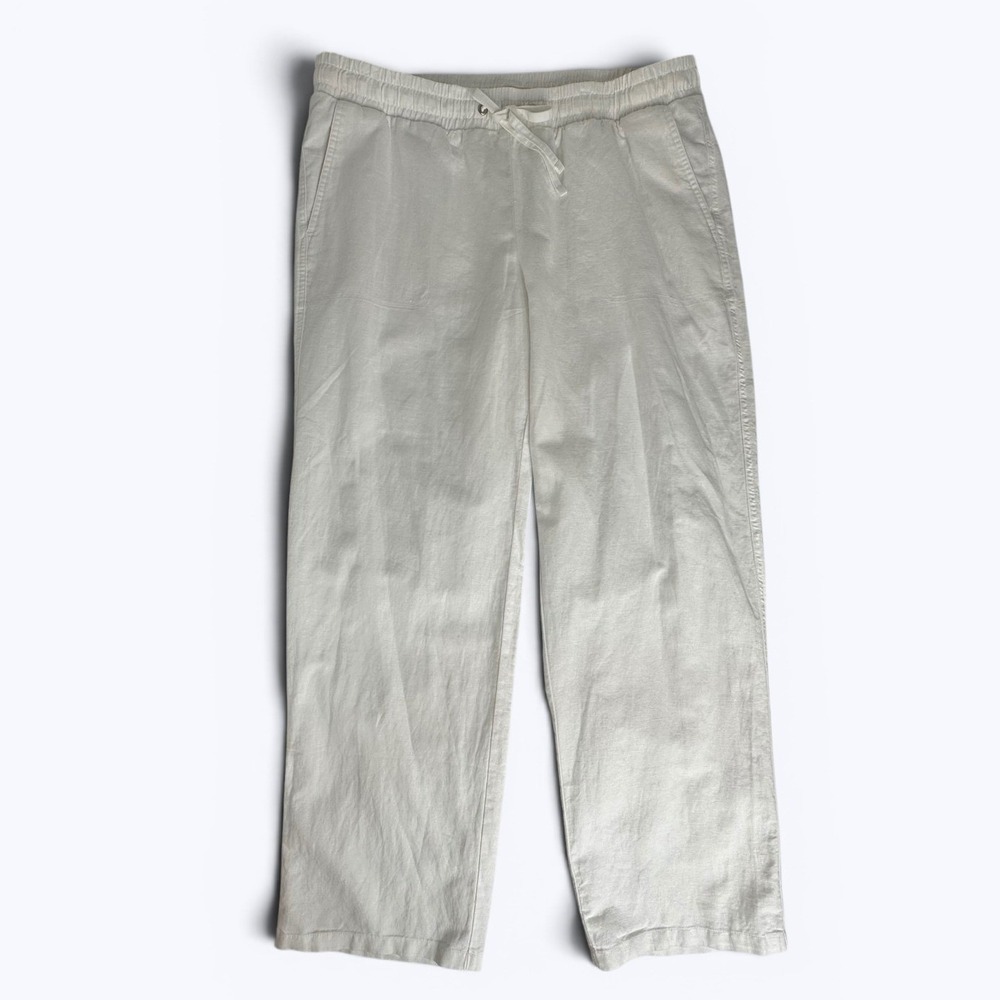 NEW Amazon Linen Blend Pants White Pull On Coastal Minimalist Beach Resort Sz L
